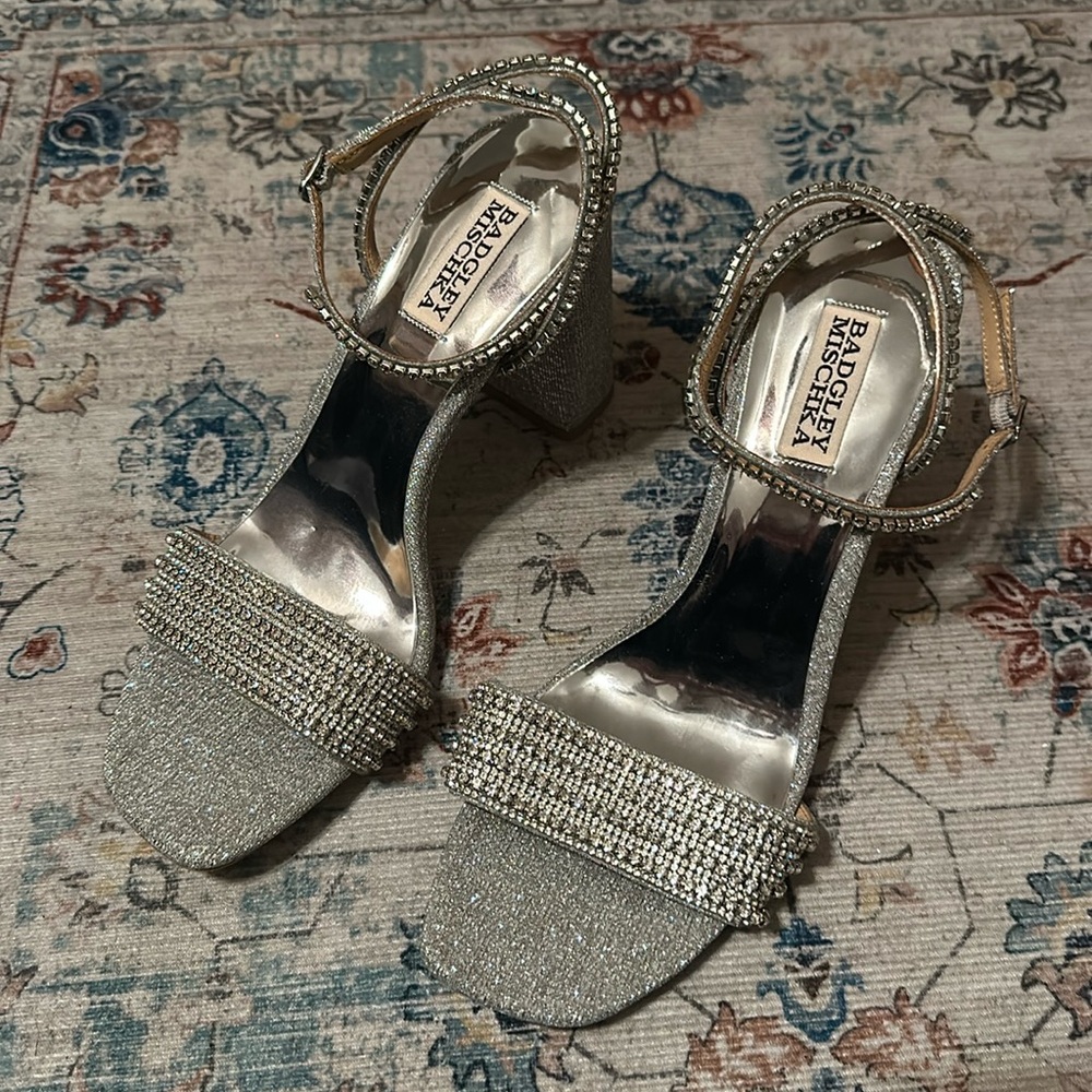 Badgley Mischka silver rhinestone heels